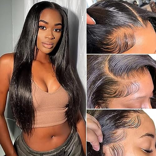 13x4 HD Pre Cut Lace Front Wigs Perücken Echthaar Damen 200% Density Brazilian Virgin Human Hair Wigs Upgraded Glueless perücken Pre Plucked Bleached Knots with Baby Hair Natural Color 26 Zoll