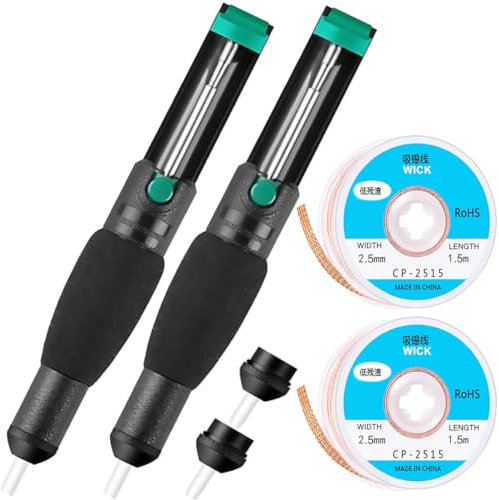 Youmile CP2515 Extractor de soldadura, desoldador, desoldador, herramienta de desoldadura, 2 unidades, negro, con boquilla desoldadora, alambre de soldadura