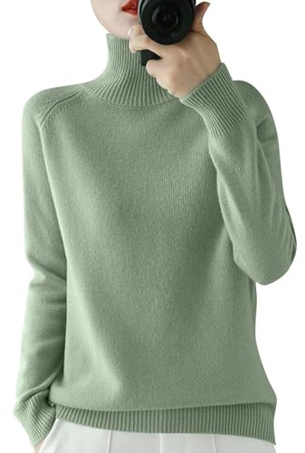 ZHENDEGL Pull Femme Hiver Chaud Chic Col V Sans Manche Cachemire Bleu Sous Dentelle Grande Taille Col Roulé