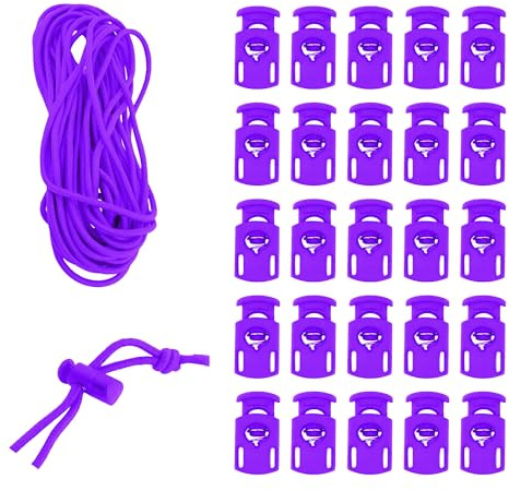 Mandala Crafts Purple Shock Cord & Plastic Cord Locks for Elastic Drawstring Clips - Bungee String & Spring Toggle Cord Ends Stopper Clamps for Shoelace Paracord