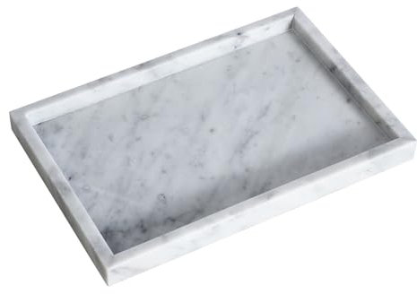HAMAKAWA Kosmetiktablett aus natürlichem Marmor, Großes Badezimmer-Ablagetablett L30cmxB20cm, Schmucktablett in Carrara-Weiß, Rechteckig Parfümtablett, Home-Organizer-Aufbewahrung