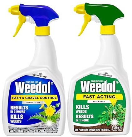 Weed Killer Extra Strong Bundle - Ready to Use Weed Control of 1L Fast Acting & 1L Path and Gravel Weedkiller Sprayer with Topline Card. Strong Weed Killer for Paths, Driveways or Flower Beds