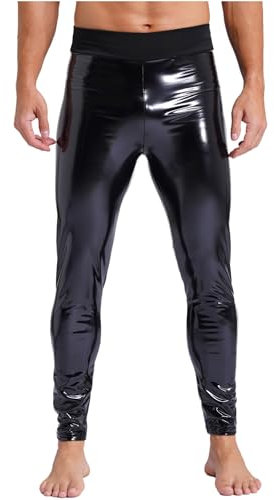 Freebily Herren Latex Leder Leggings Glanz Lackleder Hose Skinny Lack Optik Strumpfhose Meggings Sport Punk Party Clubwear Schwarz XXL
