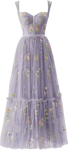 CheJooe Abito da donna con fiori ricamati, abito da damigella d'onore, corsetto formale, da sera, abito da ballo, abito da fata, abito da sposa lungo, Viola Tea, S