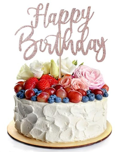 2 Pcs Gold Glitter Happy Birthday Cake Topper, Cake Decoration for Celebrating Anniversary Theme Party Supplies