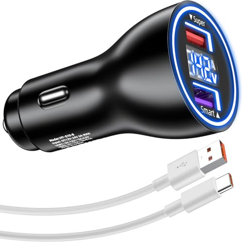 66W Chargeur de Voiture USB et Câble USB C pour Honor 90 5G, Adaptateur de Chargeur Voiture Supercharge et 1M câble 6A Charge Rapide pour Honor 70 Lite 200 90 Magic6 5 4 Lite Pro Pad 9 X8b X8a Huawei