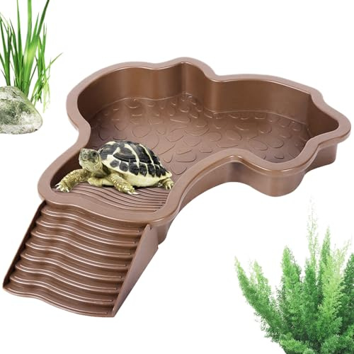 Derwrtup Tortoise Water Dish - Reptile Bathing Pool With Ramp And Basking - Turtle Ramp And Bath - Reptile Water Food Bowls With Anti-slip Ramp - For Tortoise Chameleon Hamster Scorpion Gecko