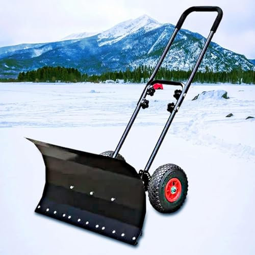 Snöplog, snöskottspade för snöskott, robust rullande snösläde med 10-tums halkfria hjul, nu borttagningsverktyg för uppfarter, ge