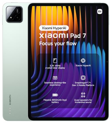 Xiaomi Pad 7, 11.2 Inch Tablet, 8+128GB, Green, 8850mAh battery, 45W turbo charging, HyperAI,2 year warranty(No power adapter included)