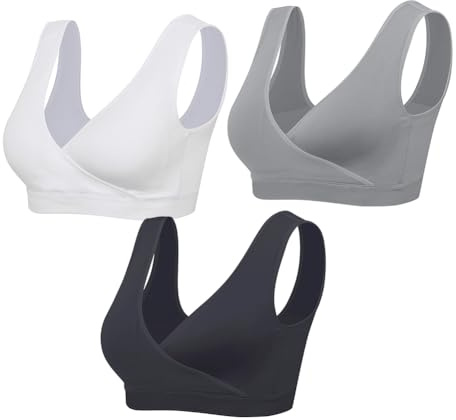 Lemef Nursing Sleep Bras Wirefree Maternity Breastfeeding Bras 3 Pack No Padding Grey,White,Black Size XXL