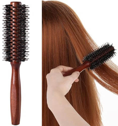 Wooden Round Hair Brush Natural Boar Bristle Hair brush Wooden Handle Styling Brush Anti Static Quiff Roller Hair Comb Handle Styling a Brush for Drying, Curling