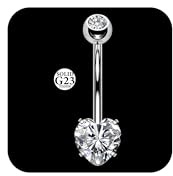 AceFun Corazón Piercing ombligo titanio Bares 16mm rosca interna 14G plata interna ombligo Piercing Bananabells Vientre Joyería titanio G23 Bar CZ claro perforación las mujeres