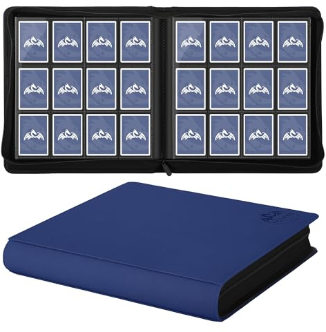 TCGPRO Album per carte da collezione, 12 scomparti per fino a 720, rilegatura con cerniera laterale per dimensioni standard, album per carte collezionabili, carte sportive, TCG, ecc. blu scuro