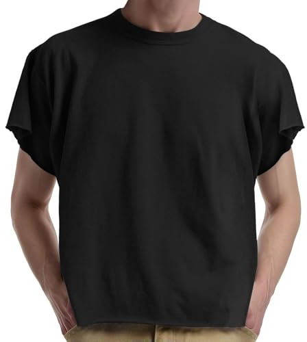 Duohropke Men's Oversized Crop Tops with Crew Neck Unisex Gym T-Shirt Plain Functional Shirt Vintage Muscle Shirts Fitness Sports Shirts Hot Shirts Sweatshirt Streetwear, black, S