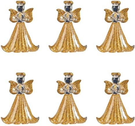 SMELEYOU Ängelprydnader för julgran 6 st glitter guldglas julängel hängande kristallornament med rep för julgran vägg veranda