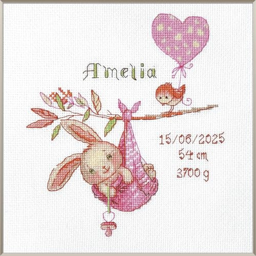 Aine - Campione nascita bimba A1029, Annuncio di nascita del bambino Punto croce 20x20cm, Punto croce kit da ricamare, Disegni da ricamare, Embroidery kit, Kit ricamo punto croce