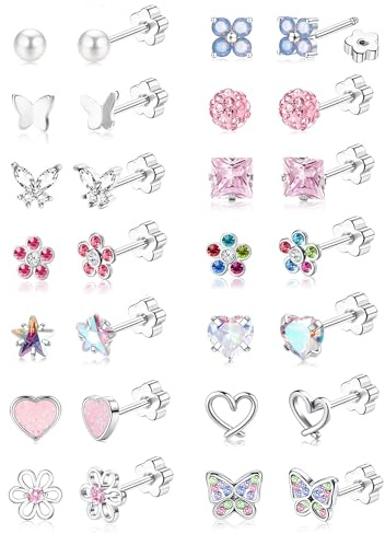 MILACOLATO 14 Paia Orecchini Donna Bambina Set Orecchini Acciaio Chirurgico Anallergici di Orecchino con Farfalla Carina Cuore Zirconia Fiore Multicolore Vite Posteriore Gioielli Set-Flower