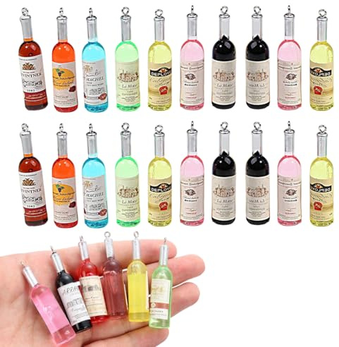 YOFDAL 20 Pezzi Mini Champagne Bottiglia,Bicchieri Vino in Miniatura,Bottiglie di Vino Divertenti Creative Fai-da-Te,Accessori per Case delle Bambole