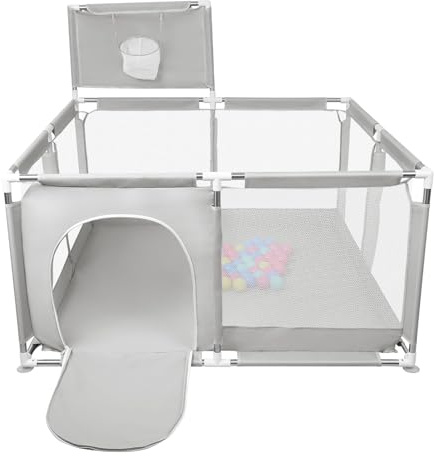Belfoyer Corralito Bebé 126×126×66 cm sin Esquinas – Parque Infantil con 50 Pelotas y 8 Ventosas, Cercado para Bebe Seguro y Antideslizante – Gris Claro