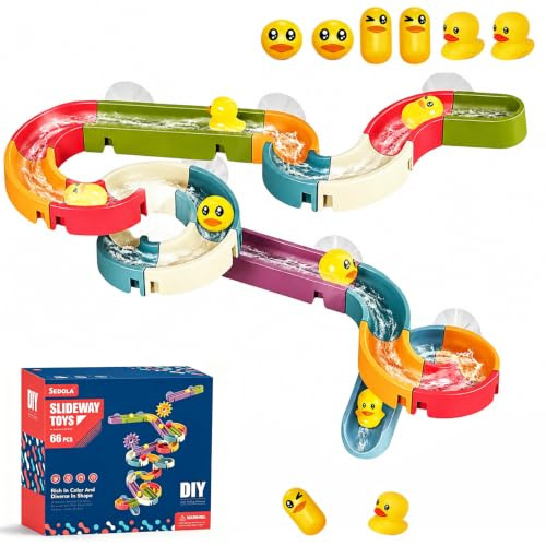 LIULINY 34 Pièces Jouet de Bain Toboggan à Canard, Jouets Bain 2, 3, 4 Ans