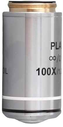 Aolidsive Infinite Objective Lens Mässing Rostfritt Stål Mikroskop Objektiv Lens 100X 20,2 Mm Standardgänga för Professionella Biologiska Mikroskop Labobservation