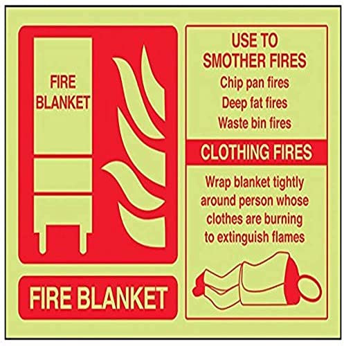 V Safety Glow In The Dark Fire Blanket Id Fire Extinguisher Sign - 150mm x 100mm - Rigid Plastic