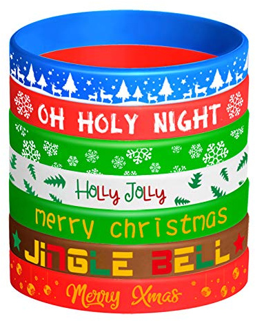 FEPITO Braccialetti Elastici in Silicone da 42 Pezzi Braccialetti in Silicone per Decorazioni Natalizie Forniture 7 Merry Xmas Style