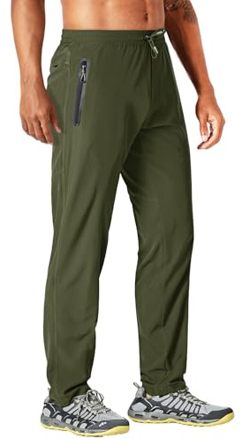MAGCOMSEN Men's Lightweight Hiking Pants Quick Dry Stretch Running Workout Outdoor Sweatpants Zip Pockets Army Green, 32