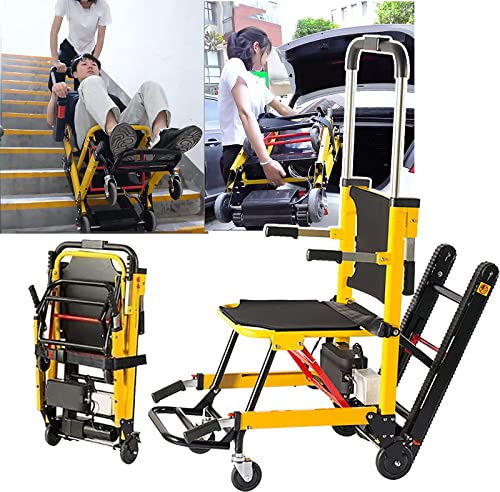 DonGu Elektrischer Raupen-Treppensteiger, Manueller Rollstuhl für ältere Menschen mit Behinderungen, Aluminium, Gelb, Einzigartige, Caterpillar track, Push handles