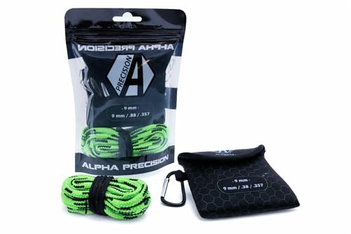 Premium rengöringssnöre med fodral/löprengöringssnöre/löprengörare/rengöringsset (grön = 9 mm / .38 / .357)
