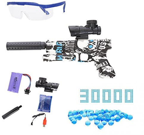 2023 Neueste Gel Ball Blaster Pistole, Automatische Elektrische Splatter Ball Gun mit Schutzbrille und 30000 Munition 7-8 mm für Kinder und Erwachsene, Spielzeugpistole -Blau