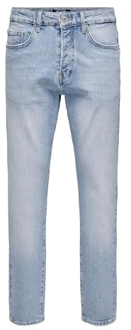 ONLY & SONS Herren Regular Denim Pants mit Rissen 5-Pocket Jeans Hose Bleached Washed, Farben:Hellblau, Größe Jeans:32W / 34L, Beinlänge:L34