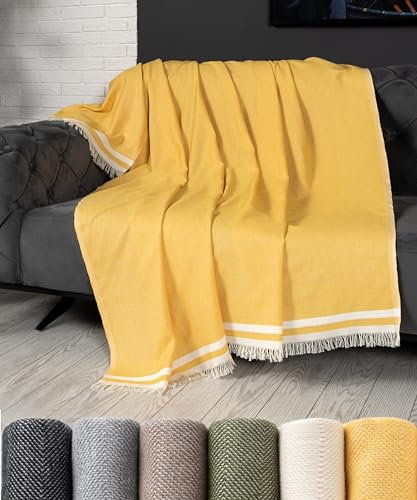 pamuq Sofadecke 170x230 cm, senf-gelb - Tagesdecke Decke für Sofa Überwurfdecke Couchdecke Wohndecke Couch-Überwurf Blanket