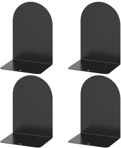 ALOTCHE Lot de 2 paires de serre-livres ronds en métal pour étagères, serre-livres pour bureau, serre-livres pour livres, serre-livres noir pour la maison et le bureau