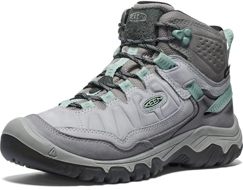 KEEN Women's Targhee 4 Mid Height Durable Comfortable Waterproof Hiking Boots, Alloy/Granite Green, 38.5 EU