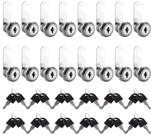 VIDETOL 16 Pack Security Cam Lock, 16mm Cabinet Locks with 32 Keys, Each Key is Different, Security Locker Locks for Cupboard, Drawer, Wardrobe, Letter Box and Toolbox