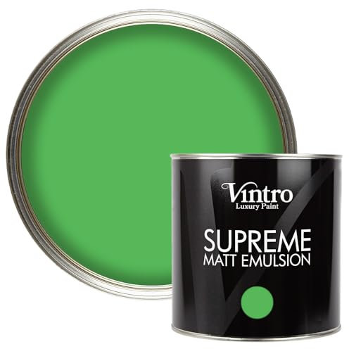 Vintro | Bright Green Luxury Matt Emulsion | Smooth Chalky Finish | Multi Surface Paint | for Walls, Ceilings, Wood and Metal 2.5L (Green - Rainforest, 2.5 Litres)