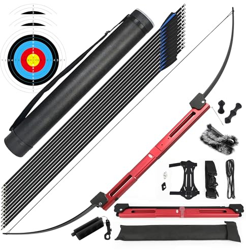 surwolf 58” Arc Droit Pliable pour tir à l'arc, Arc de Survie Tactique,25/35 LB élévateur en Aluminium, Main Droite/Gauche pour Jeunes et Adultes/Chasse/Cible/tir (35lb-Rouge Set)