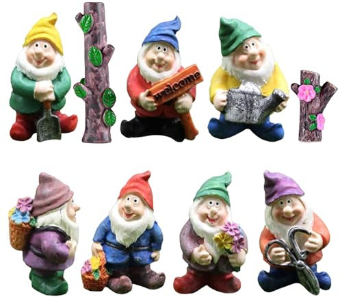 TYXHXTF 7 Stück Miniatur Gartenzwerge, Feengarten Zwerge Figuren, Garten Mini Statue für Tisch und Dekoration für Feiertagsfest Gartendekoration Zubehör