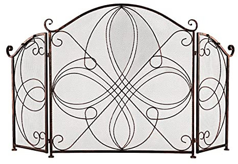 KHYTEBV Parascintille/parascintille per Camino Parascintille Rosso-Marrone con Angoli Retro Old Pattern Griglia Decorazione Soggiorno Parascintille in Ferro Fi