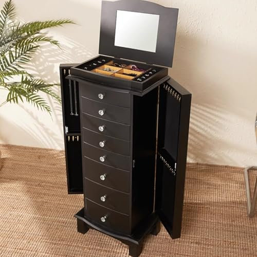 LYXXJRYBHD Armoire à Bijoux avec Miroir Rabattable, 2 Portes Battantes, Organisateur de Bijoux, Grand Organiseur de Rangement pour Bijoux