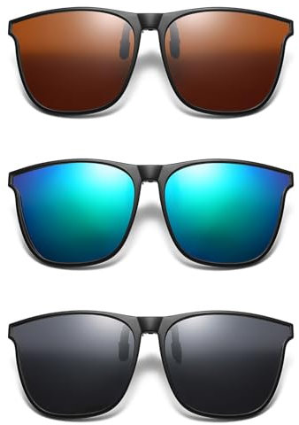 Sonnenbrillen Aufsatz Brille, 3 Stück Clip-On Sonnenbrille für Brille, Polarisierte Aufsteck Sonnenbrille für Herren und Damen, Ideal für Autofahren, Angeln und Outdoor-Aktivitäten, Grau, Braun, Blau