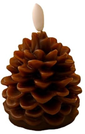 Pinecone Flameless Candle with Remote Control Battery Operated Realistic Wax Design LED Light for Home (Brown, One Size)