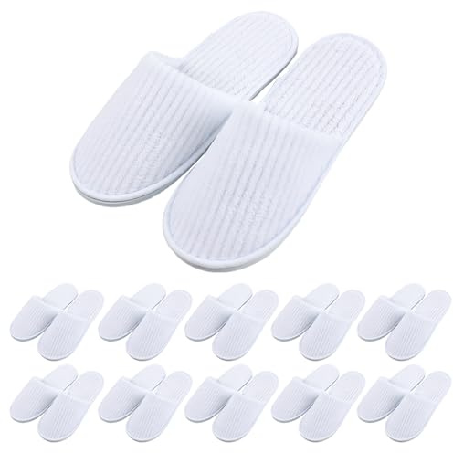 WIYETY 10 par spa-tofflor, halkfria hotelltofflor, engångstofflor med stängda tår, frottétofflor för hem, sovrum, badrum, inomhus – unisex – vit