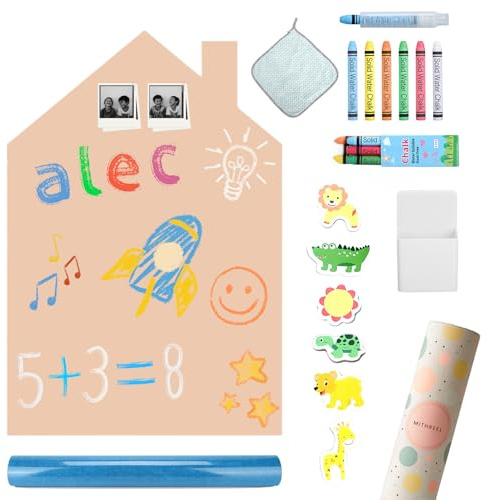 MITHREEL Lavagna magnetica per bambini - autoadesiva, a forma di casa e di colore con gessetti - ideale come regalo per ragazze e ragazzi (Casa Sabbia 100 x 80 cm)