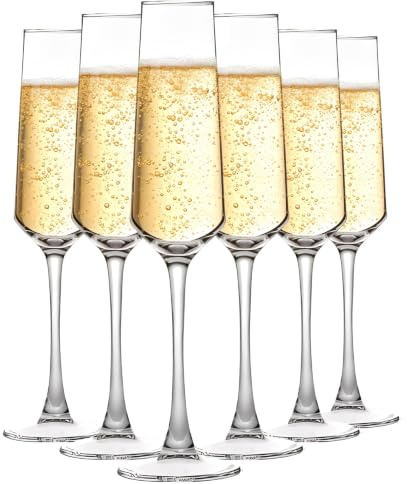 MYKAGS Set of 6 195ml Glass Champagne Flute for Weddings Birthdays Celebrations Durable Design for Home Bar Kitchen Table Special Events