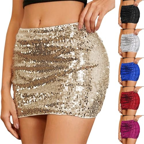 Générique Jupe Paillette Femme Scintillante Mini-Jupe Danse Élastique Taille Haute Jupe à Paillettes Femme Sexy Étincelante pour Fête, Club, Soirée,Discothèque (Gold, M)