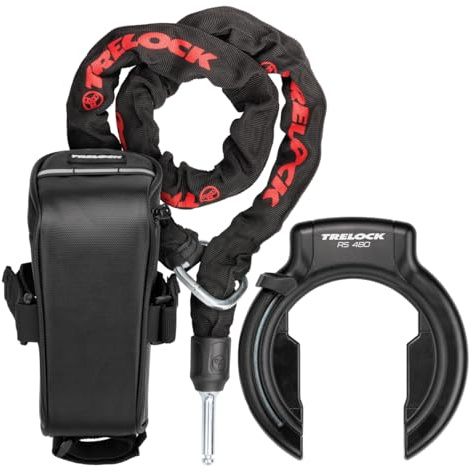TRELOCK Lucchetto per telaio RS 480 AZ + catena da infilare ZR 355 100/6 con borsa da sella – apertura larga 70,7 mm