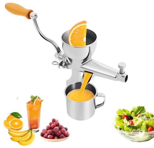 Juicepress i rostfritt stål, citruspress manuell, handpress för frukt och grönsaker, högkvalitativt filter, inloppsdiameter 9 cm för de flesta frukt- och grönsakssorter, L x H: 20 x 32 cm