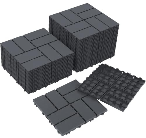 Neoaider Decking Tiles 44Pcs, 12 x 12 Waterproof Outdoor Patio Flooring All-Weather, 44 sq. ft Plastic Interlocking Floor Decking Tile for Garden Porch Poolside Balcony Backyard, Dark Grey